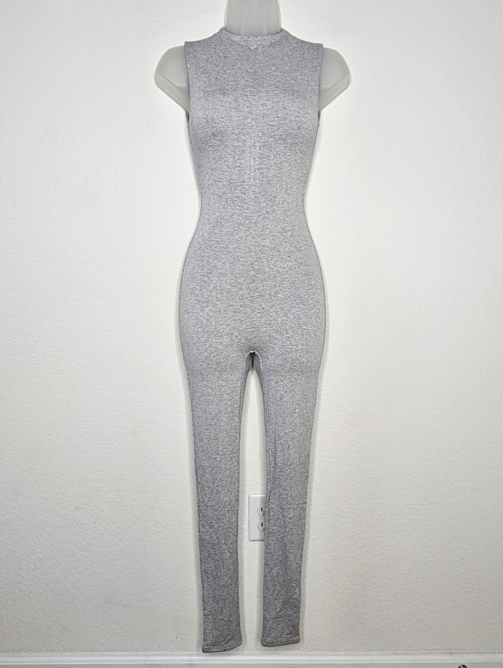 NWT Naked Wardrobe Heather Grey Sleeveless Jumpsuit Mock Neck Bodycon XS - Picture 2 of 10